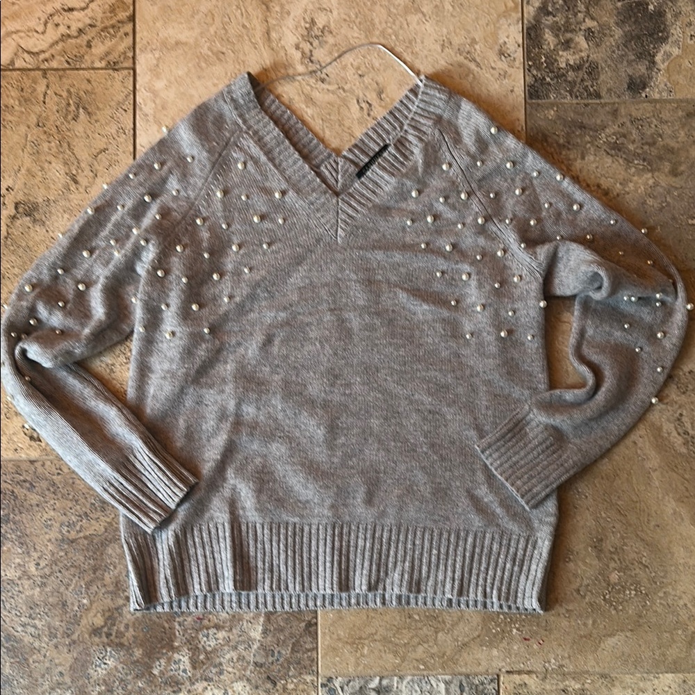 NWOT Cashmere V-Neck Sweater with Pearl Accents